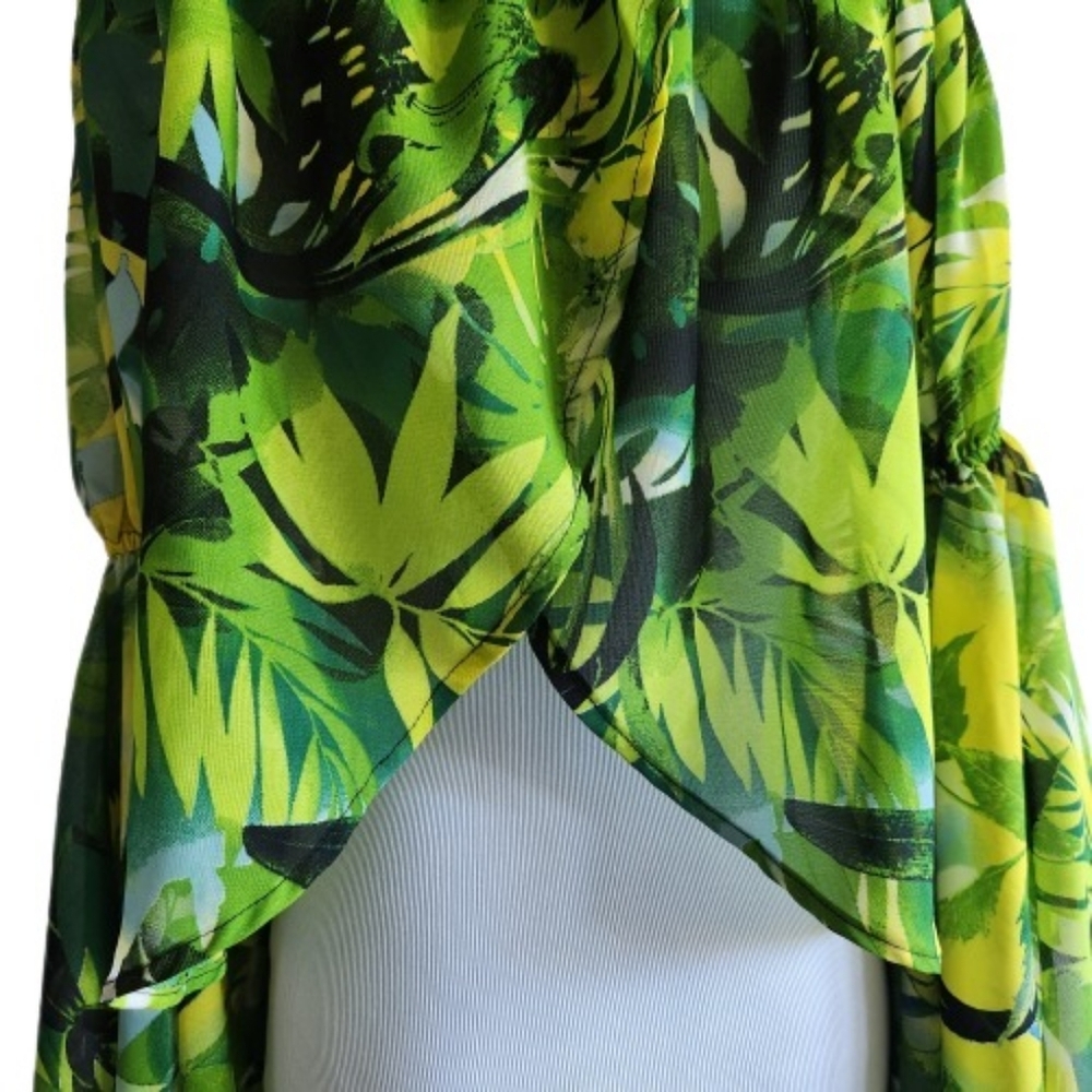 Live 4 Truth Boho Tropical Print Asymmetrical Ruffled Sleeve Top - Picture 11 of 15
